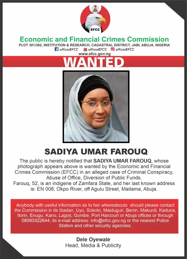 EFCC declares ex-humanitarian minister wanted over alleged diversion of public funds EFCC declares ex-humanitarian minister wanted over alleged diversion of public funds